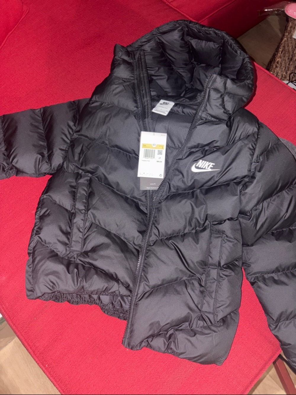 Nike Kids Black Quilted Hooded Puffer Jacket